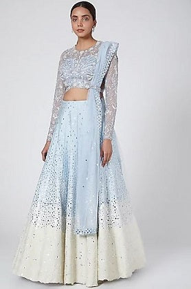 Aqua Ivory Mirror Work Lehenga Set