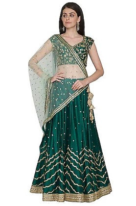 Peacock Green Embroidery Lehenga set