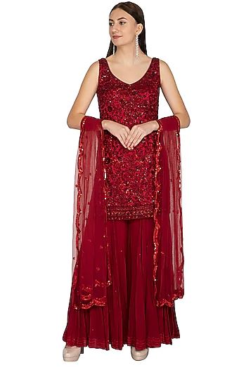 Maroon Embroidered Sharara Set