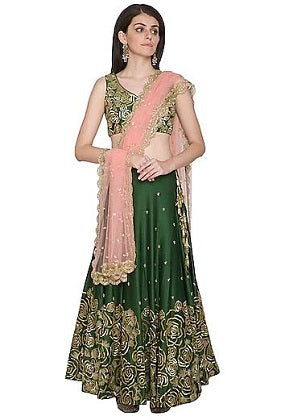 Olive Green Embroidery Lehenga Set