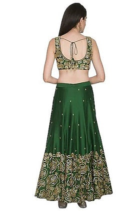 Olive Green Embroidery Lehenga Set