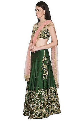 Olive Green Embroidery Lehenga Set