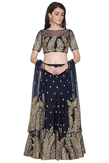 Navy Blue Embroidery Lehenga Set