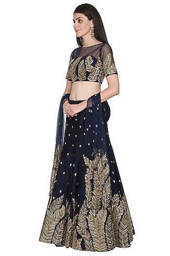 Navy Blue Embroidery Lehenga Set