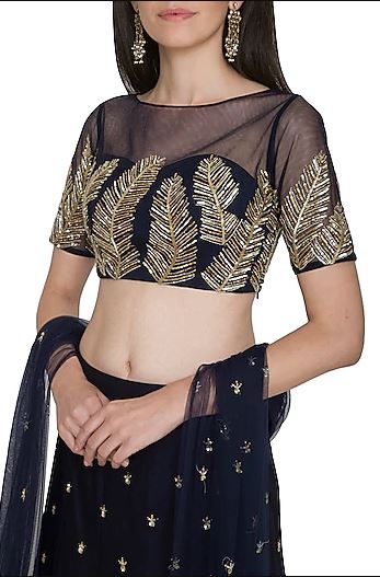 Navy Blue Embroidery Lehenga Set