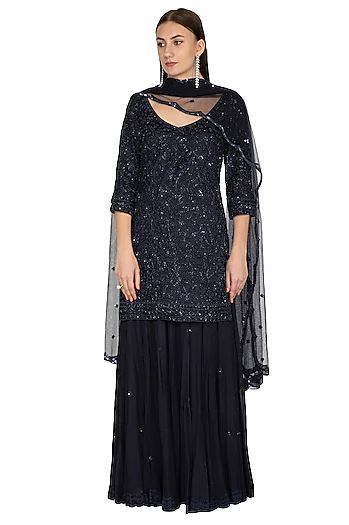 Midnight Blue Embroidered Sharara Set