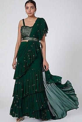 Green Ruffle Saree