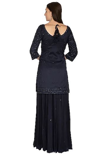 Midnight Blue Embroidered Sharara Set