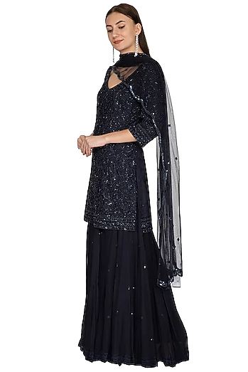 Midnight Blue Embroidered Sharara Set