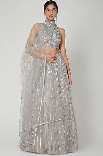 Grey Sequins Embroidered Lehenga Set