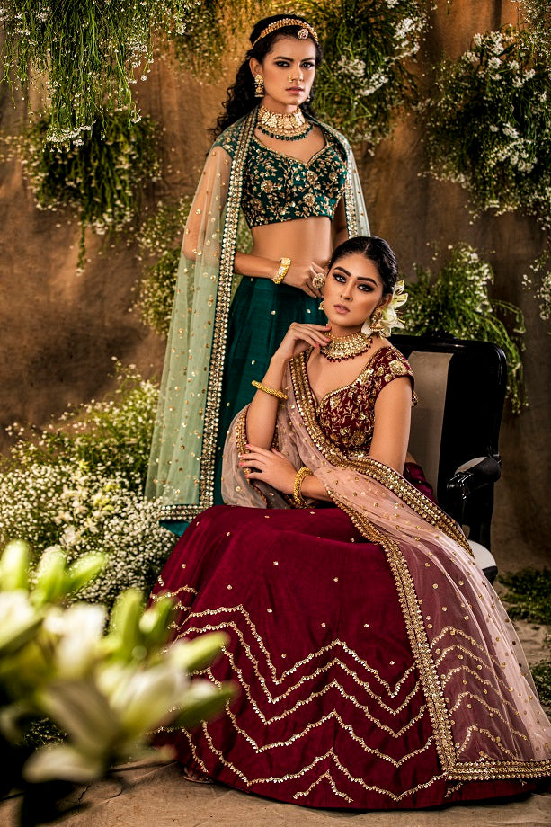 Wine Embroidery Lehenga set