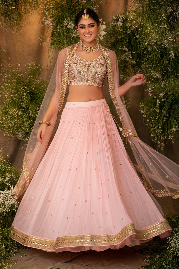 Baby Pink Emb. GGT Lehenga Cape Set