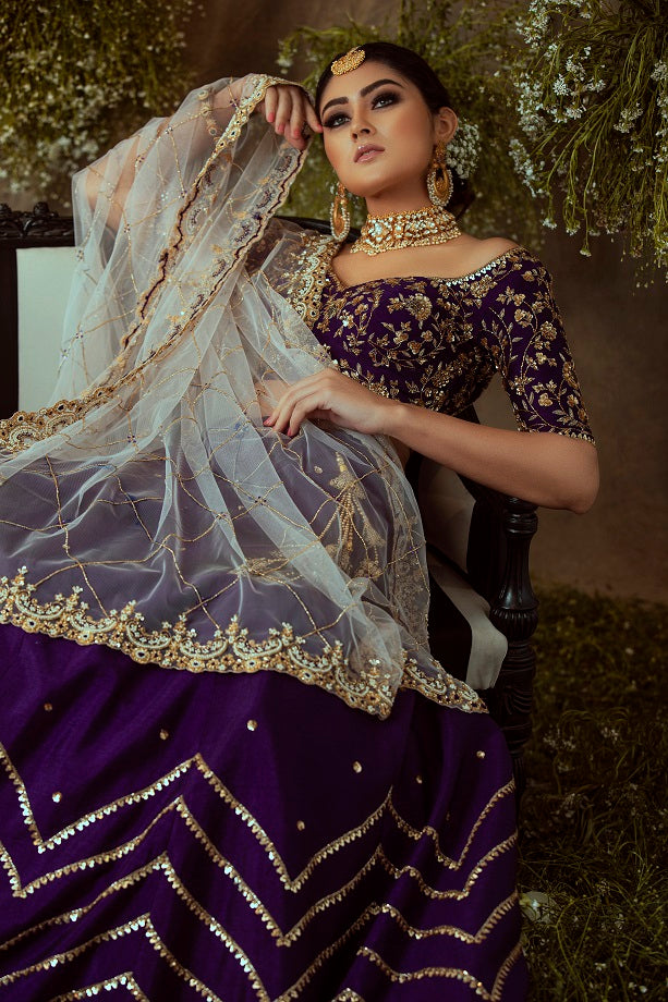 Purple Embroidery Lehenga Set