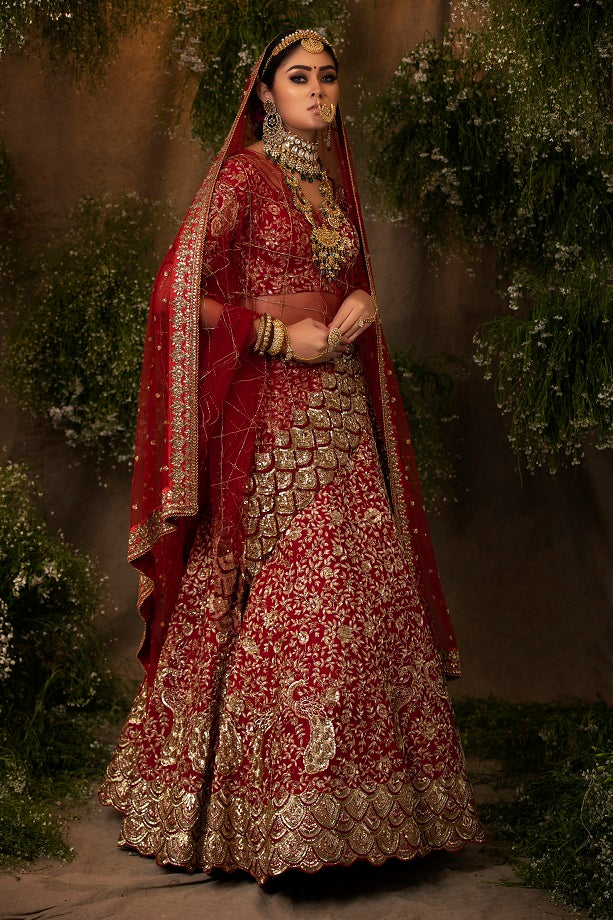 Maroon Scallop Embroidered Lehenga Set