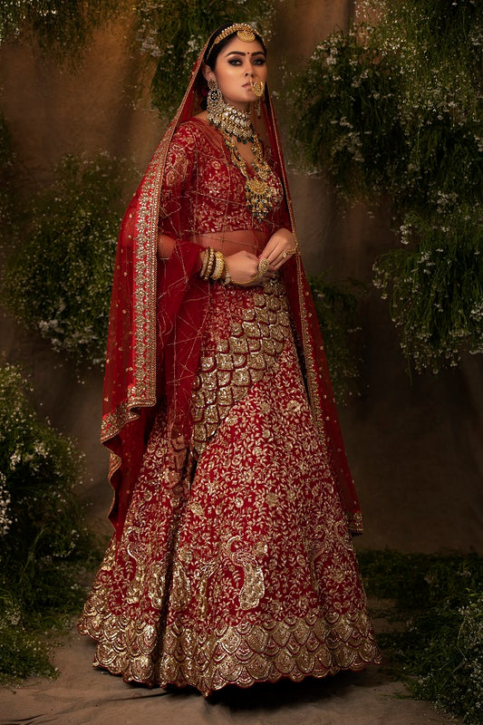 Maroon Scallop Embroidered Lehenga Set