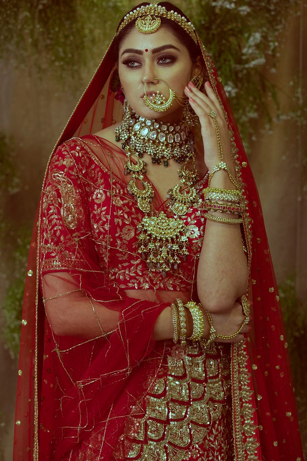 Maroon Scallop Embroidered Lehenga Set