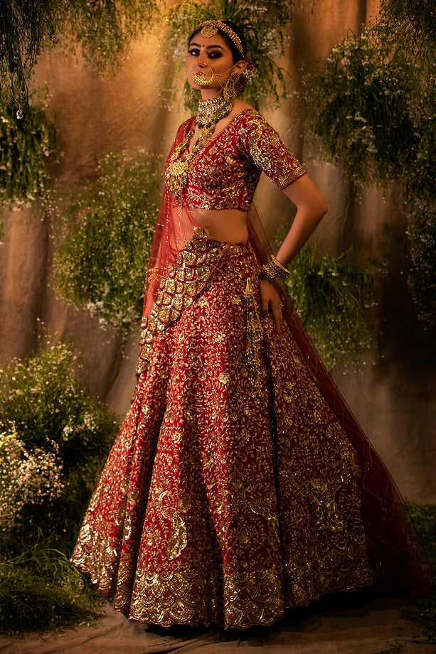 Maroon Scallop Embroidered Lehenga Set