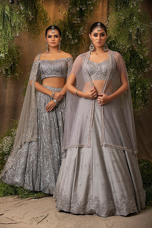 Grey Dupion Lehenga Set