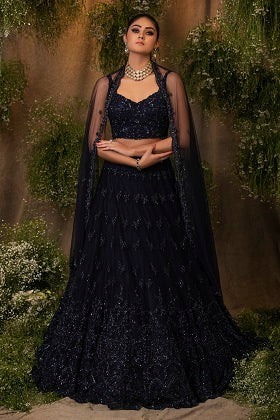 Midnight Blue Embroidered Lehenga Set