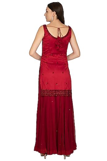 Maroon Embroidered Sharara Set