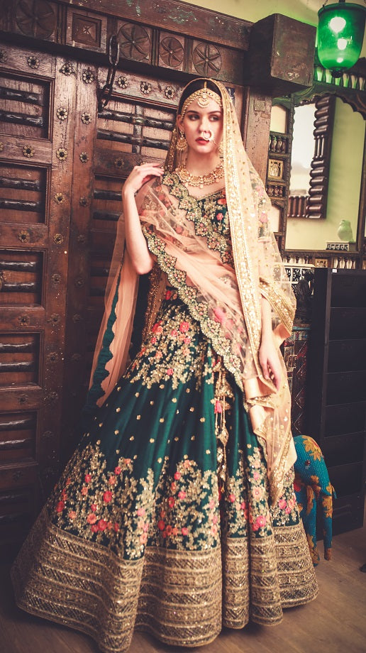 Emerald Green Sequins Lehenga Set