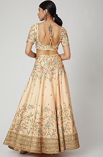 Peach Aari &amp; Zardosi Embroidered Lehenga Set