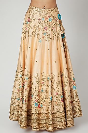 Peach Aari &amp; Zardosi Embroidered Lehenga Set