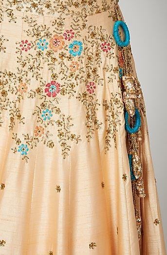 Peach Aari &amp; Zardosi Embroidered Lehenga Set