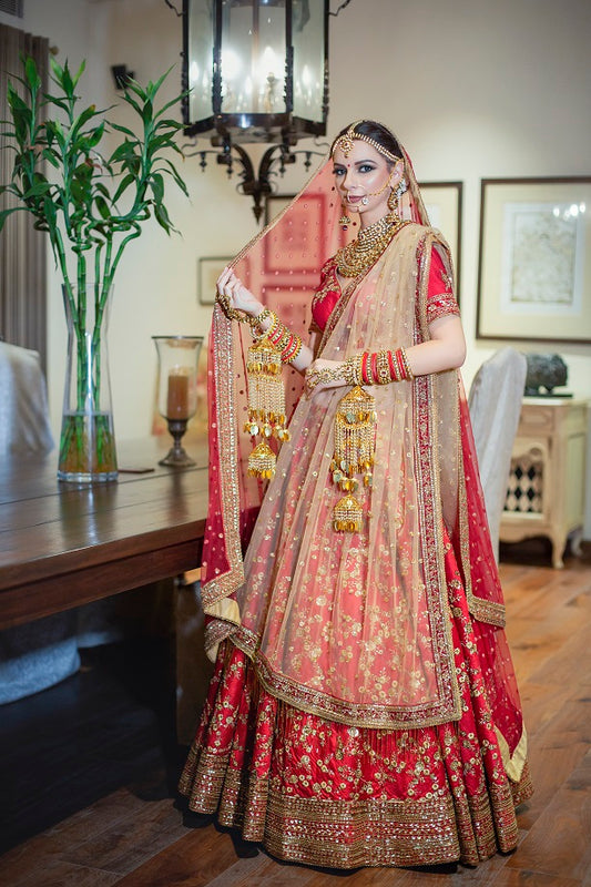 Red and Gold Embroidered Lehenga Set