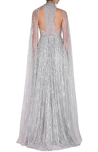 Grey Embroidered Gown Set