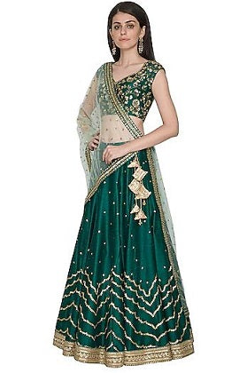 Peacock Green Embroidery Lehenga set