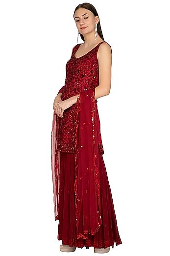 Maroon Embroidered Sharara Set