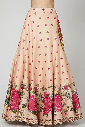 Peach Floral Embroidered Lehenga Set