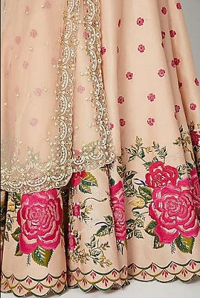 Peach Floral Embroidered Lehenga Set