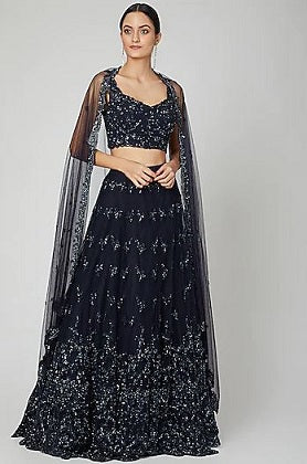 Midnight Blue Embroidered Lehenga Set