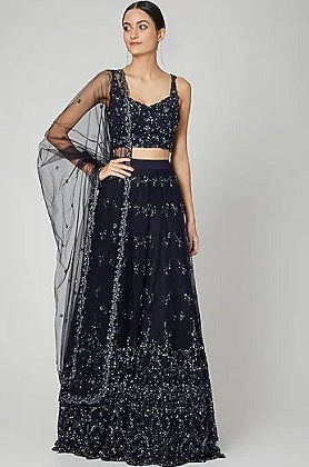 Midnight Blue Embroidered Lehenga Set