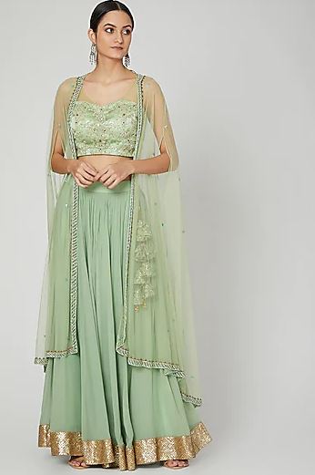 Mint Green Embroidered Lehenga Set