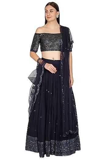 Navy Blue Emb. Swarovski Lehenga Set