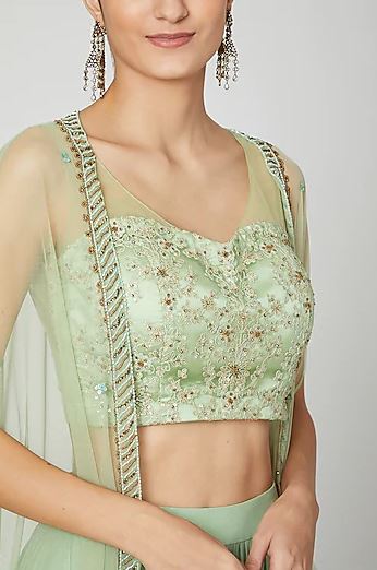 Mint Green Embroidered Lehenga Set