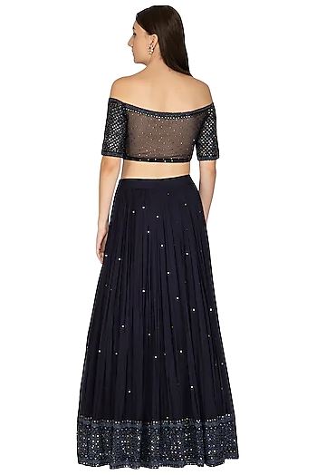 Navy Blue Emb. Swarovski Lehenga Set