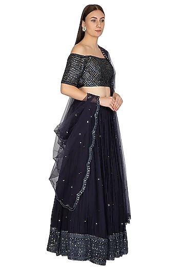 Navy Blue Emb. Swarovski Lehenga Set