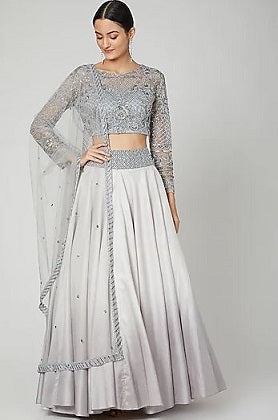 Grey Crop Top Skirt With Dupatta