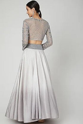 Grey Crop Top Skirt With Dupatta