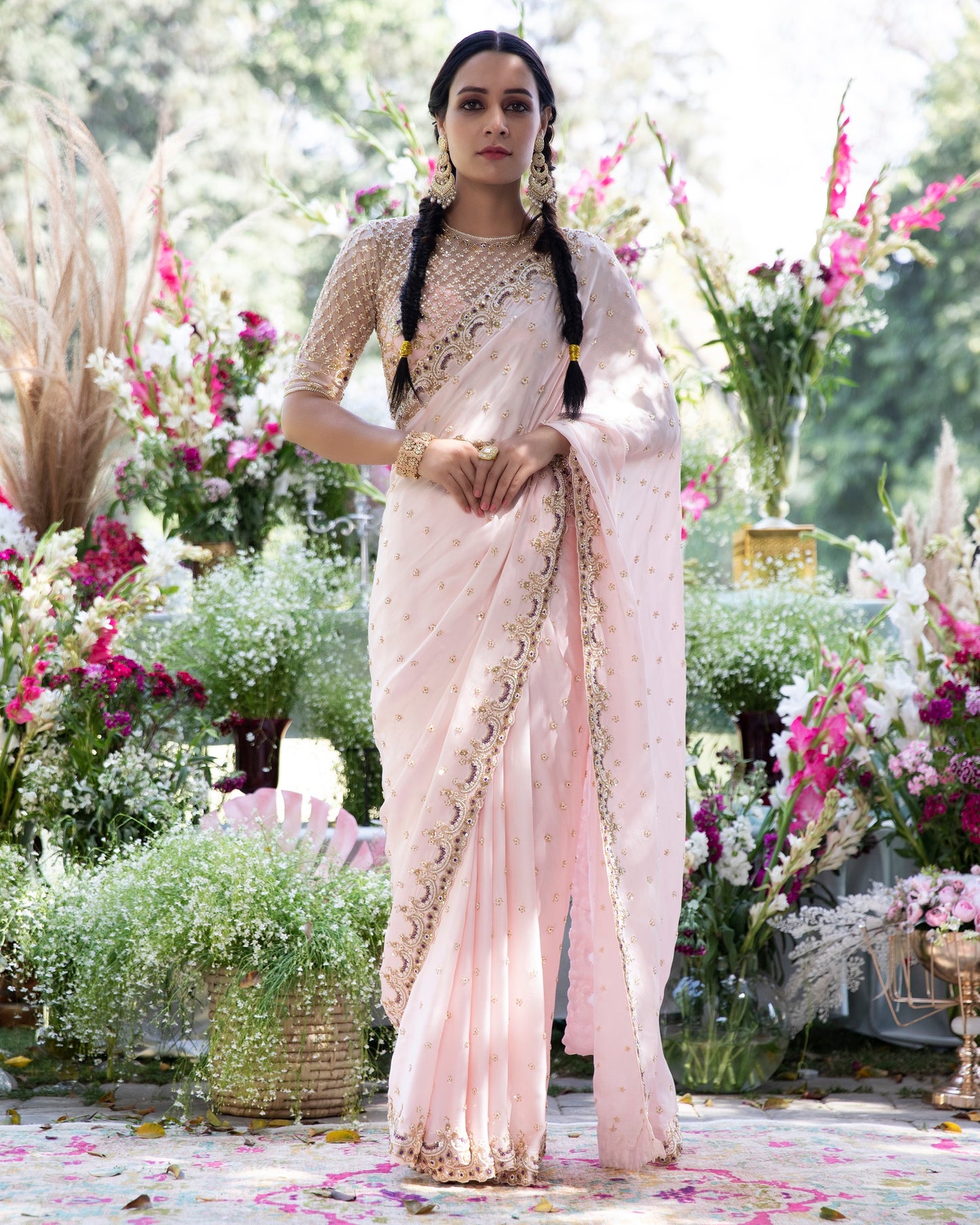 Baby Pink Embroidered Saree Set