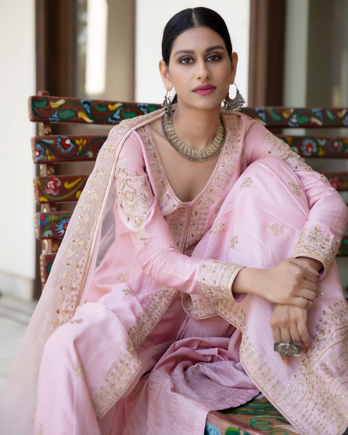 Mauve Chanderi Jacket Suit