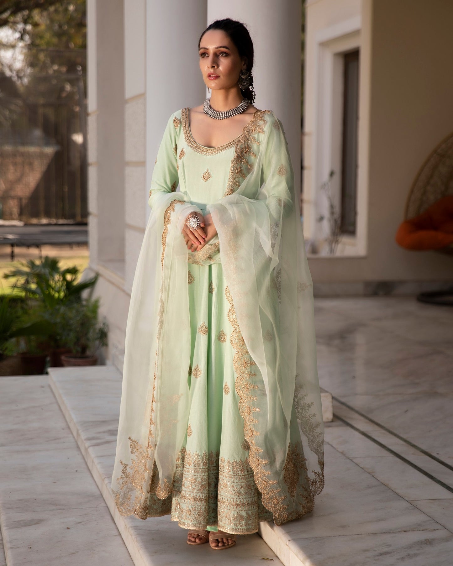 Pista Green Anarkali Suit