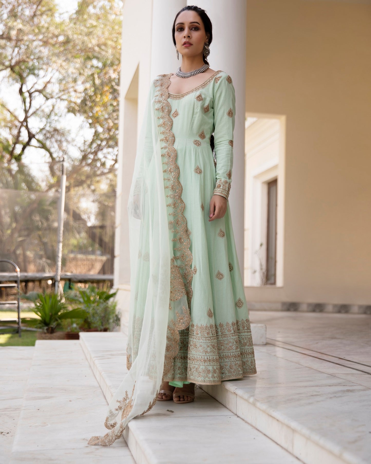 Pista Green Anarkali Suit