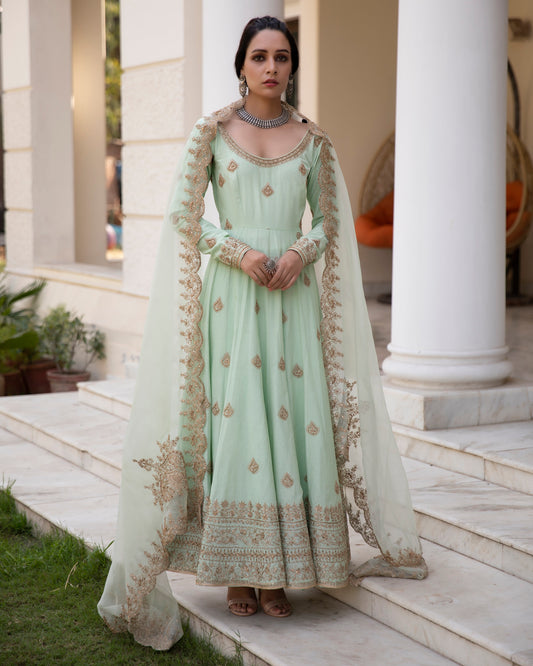 Pista Green Anarkali Suit