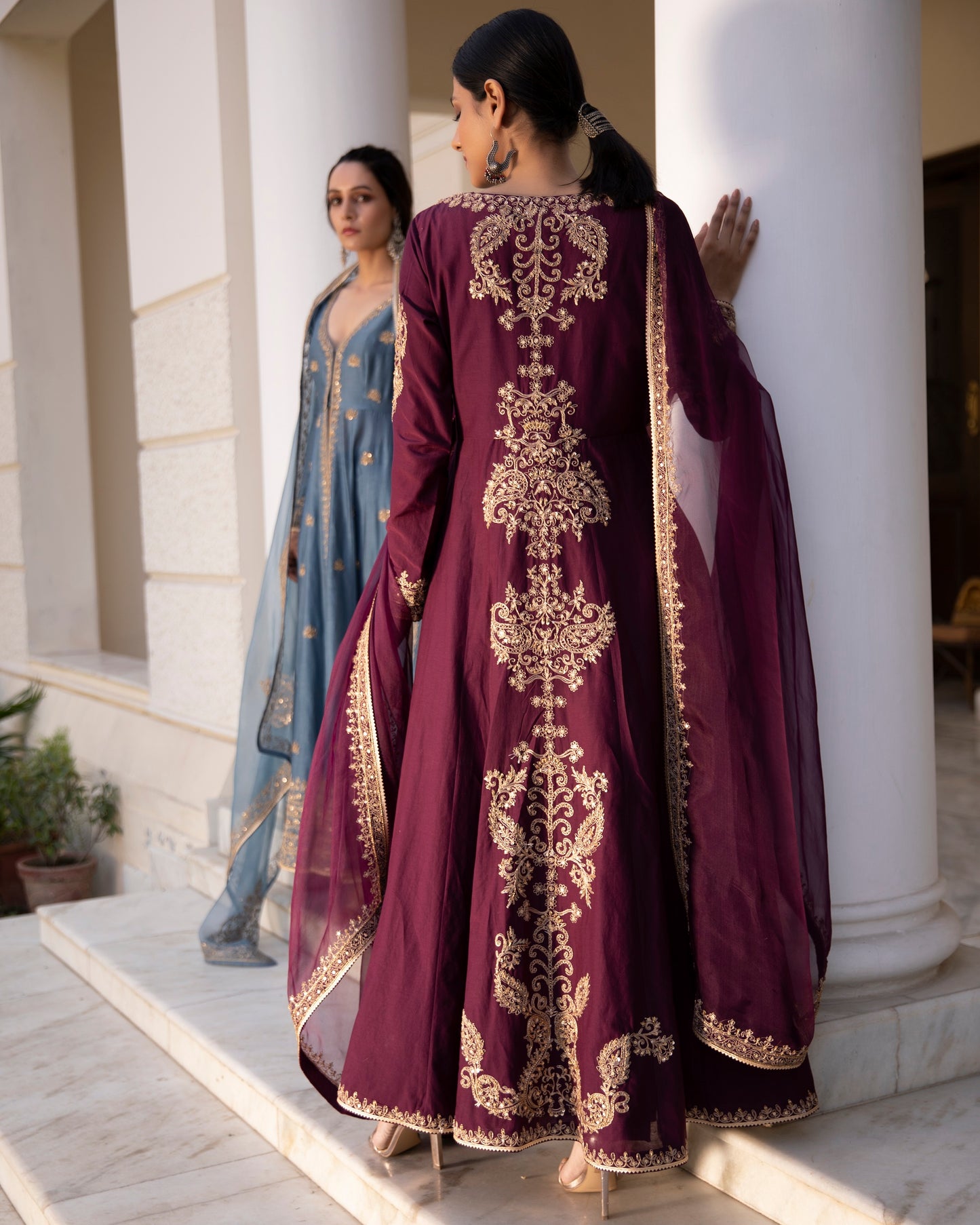 Purple Chanderi Jacket Suit