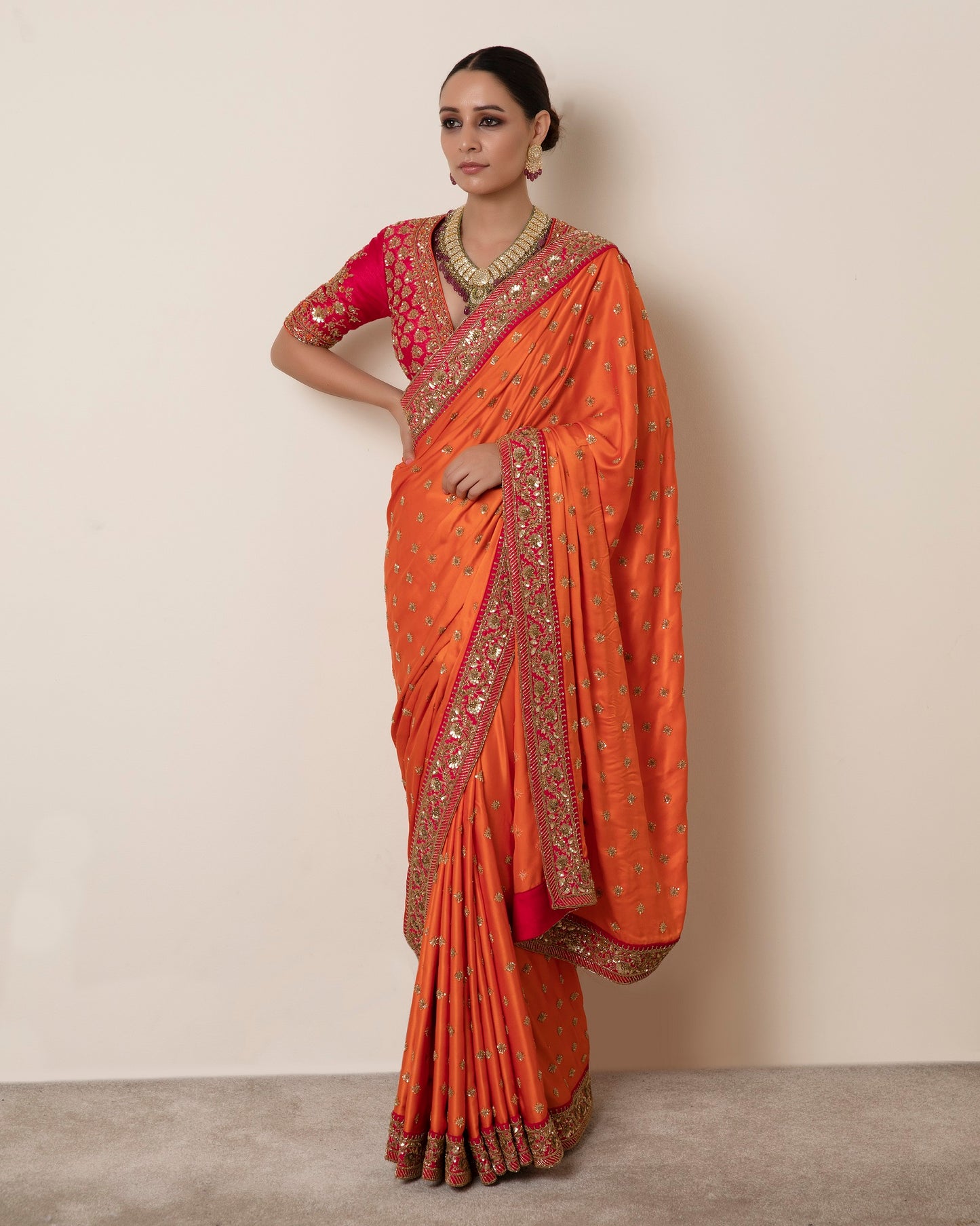 Orange Embroidered Saree Set